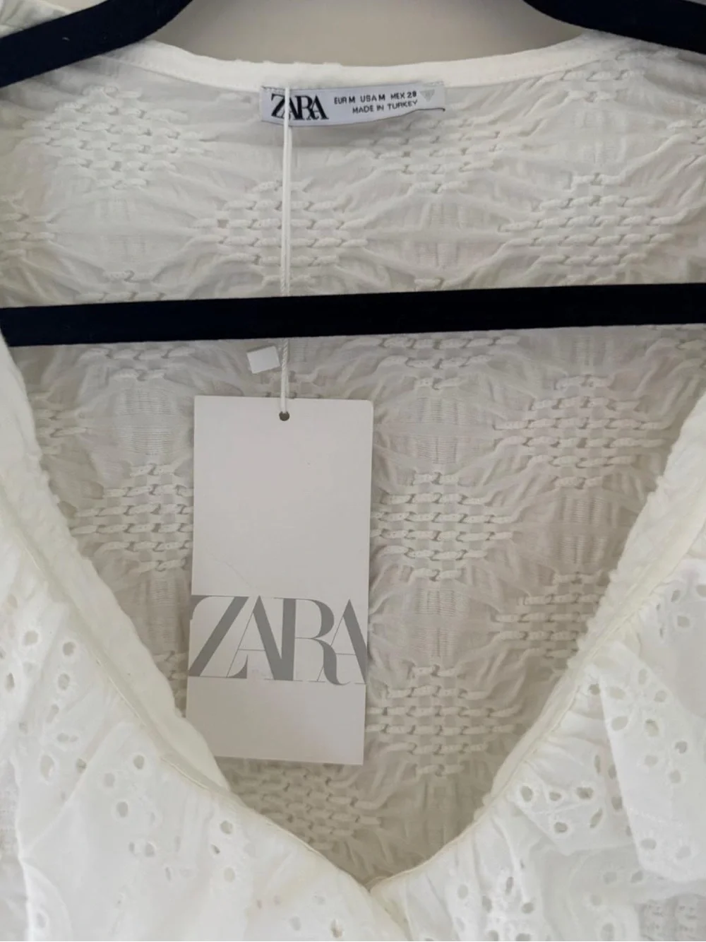 Zara White Eyelet Ruffle Peplum Crop Blouse